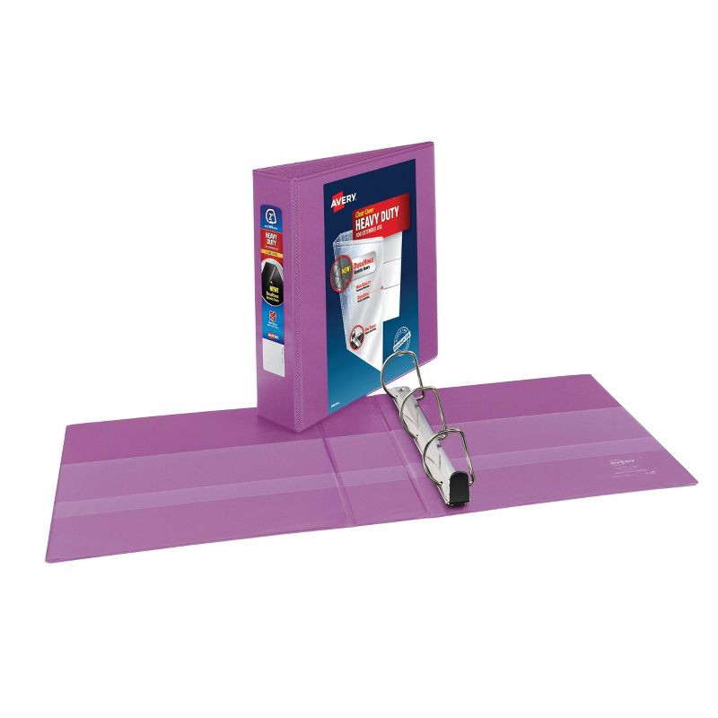 slide 2 of 4, Avery 2" One Touch EZD Rings 540 Sheet Capacity Heavy Duty View Binder - Purple: Polypropylene, 4 Pockets, Clear Cover, 540 sheets