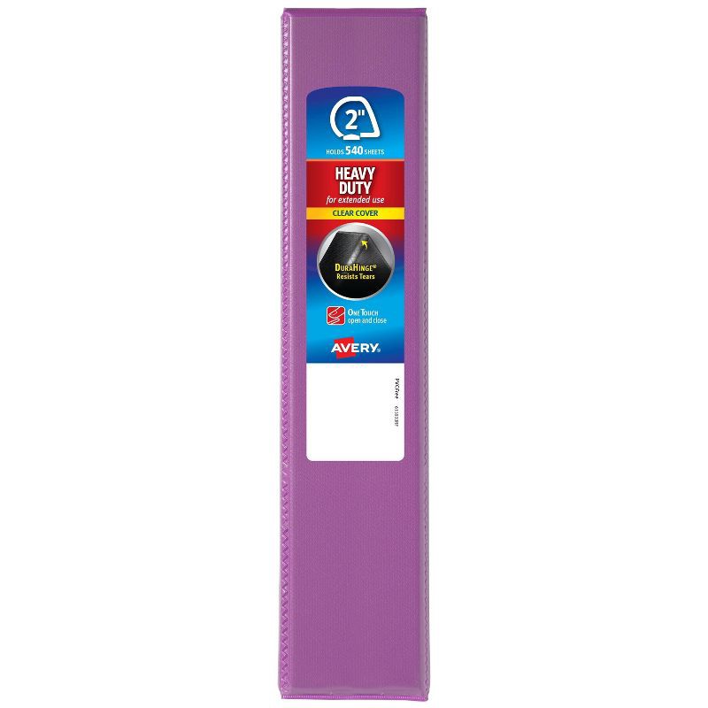 slide 4 of 4, Avery 2" One Touch EZD Rings 540 Sheet Capacity Heavy Duty View Binder - Purple: Polypropylene, 4 Pockets, Clear Cover, 540 sheets