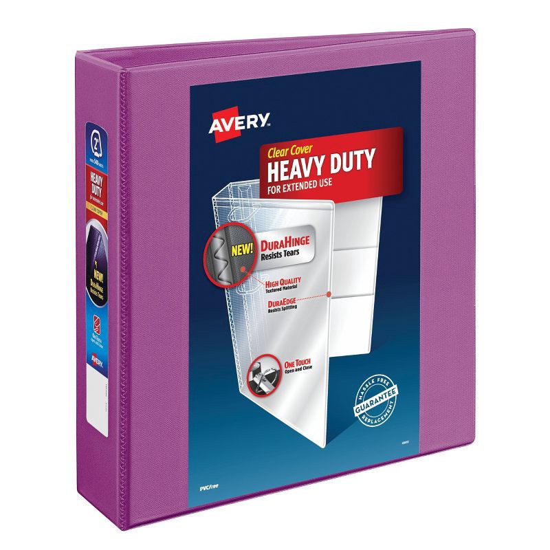 slide 1 of 4, Avery 2" One Touch EZD Rings 540 Sheet Capacity Heavy Duty View Binder - Purple: Polypropylene, 4 Pockets, Clear Cover, 540 sheets