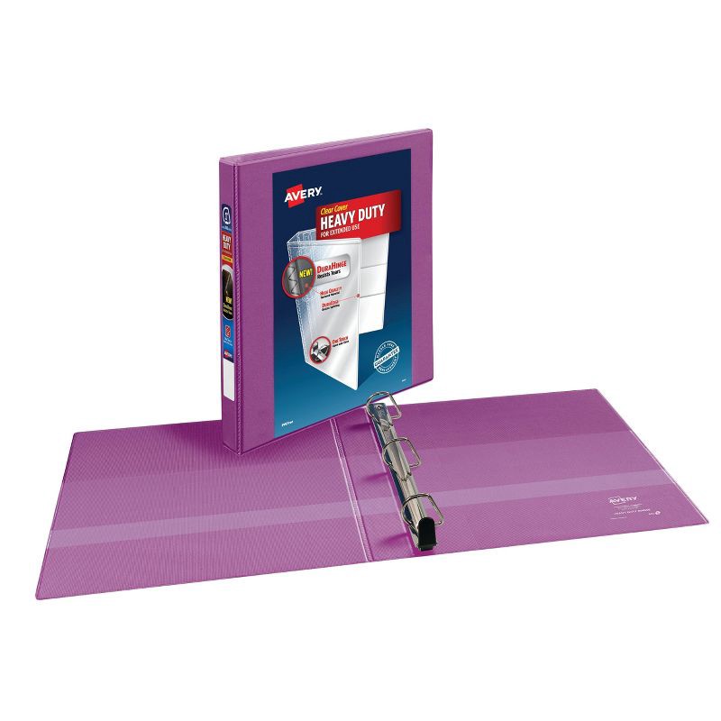 slide 3 of 5, Avery 1" Heavy Duty Ring Binder with Clear Cover, 8.5" x 11" - Orchid: Polypropylene, D Rings, 250 Sheet Capacity, 1 ct