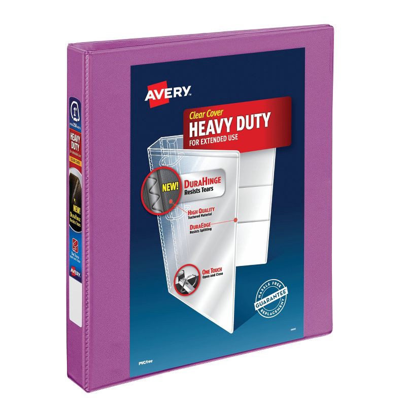 slide 1 of 4, Avery 1" Heavy Duty Ring Binder with Clear Cover, 8.5" x 11" - Orchid, 1 ct