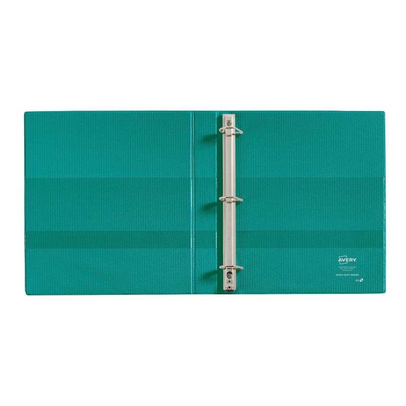 slide 2 of 4, Avery 1" Clear Cover Heavy Duty Green Ring Binder: 1" D-Ring, 250 Sheet Capacity, 4 Internal Pockets, Turquoise Blue, 1 ct