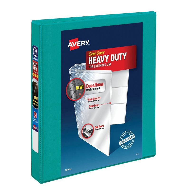 slide 1 of 3, Avery 1" Clear Cover Heavy Duty Green Ring Binder, 1 ct