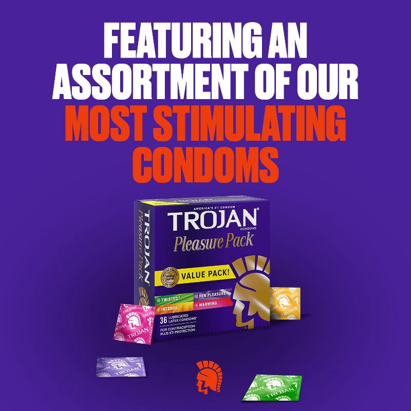 slide 3 of 9, Trojan Pleasure Pack Assorted Lubricated Condoms - 36ct, 36 ct