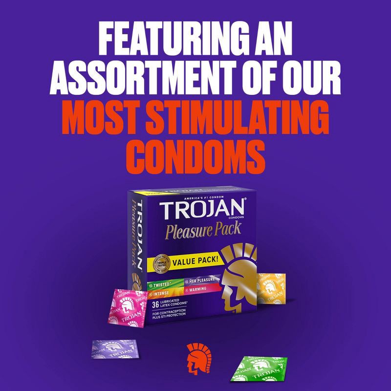 slide 4 of 10, Trojan Pleasure Pack Assorted Lubricated Condoms - 36ct, 36 ct