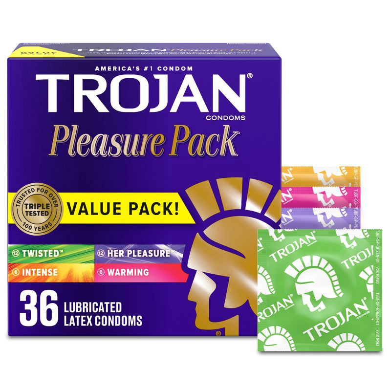 slide 1 of 9, Trojan Pleasure Pack Assorted Lubricated Condoms - 36ct, 36 ct