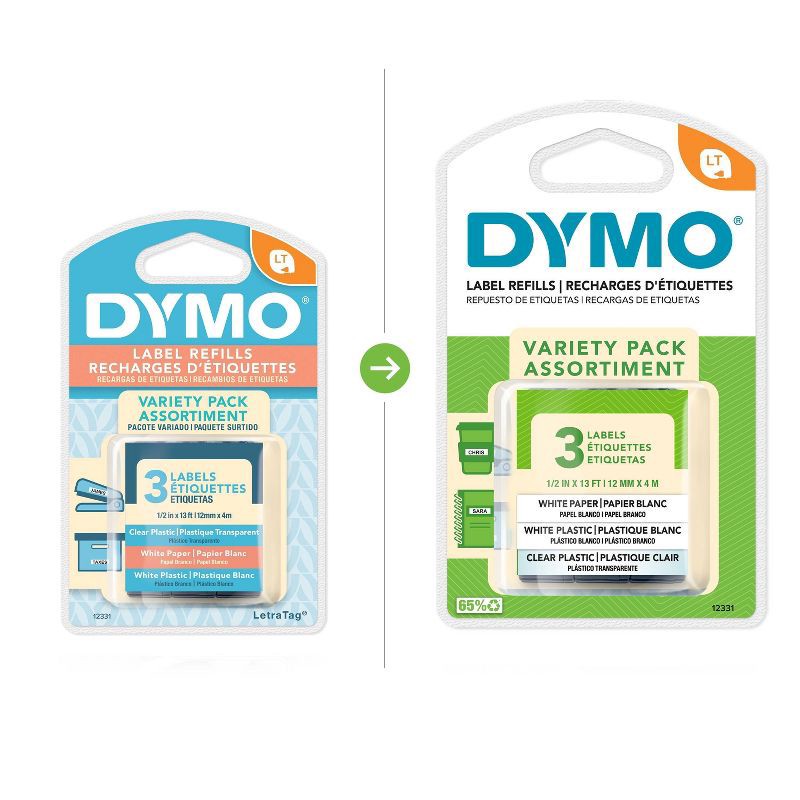 slide 2 of 8, DYMO LetraTag 3pk Label Tape - Clear/White Paper/White Plastic, 3 ct
