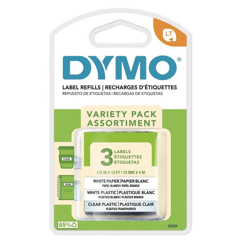 slide 1 of 8, DYMO LetraTag 3pk Label Tape - Clear/White Paper/White Plastic, 3 ct
