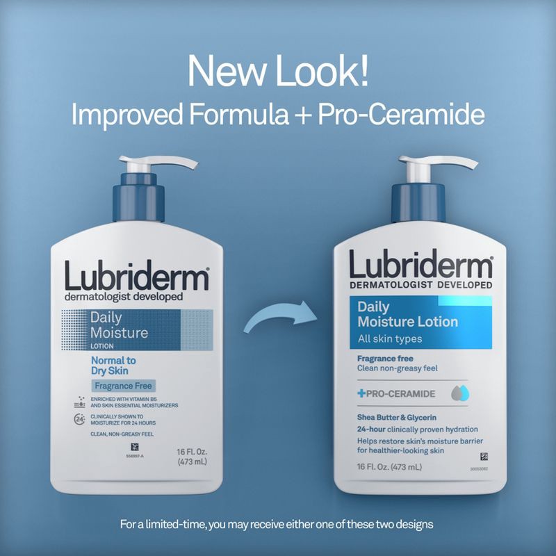 slide 3 of 8, Lubriderm Daily Moisture Hydrating Body Lotion, Fragrance-Free, 16oz, 16 oz