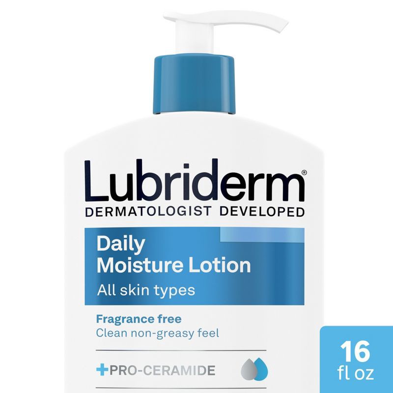 slide 1 of 8, Lubriderm Daily Moisture Hydrating Body Lotion, Fragrance-Free, 16oz, 16 oz