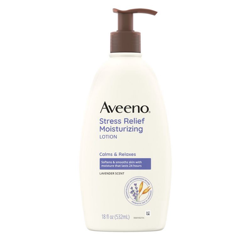 slide 2 of 15, Aveeno Stress Relief Moisturizing Lotion, Lavender, 18oz, 18 oz