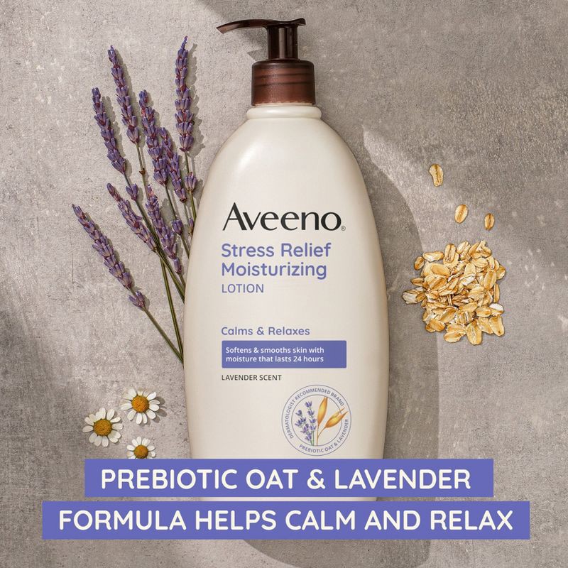 slide 4 of 15, Aveeno Stress Relief Moisturizing Lotion, Lavender, 18oz, 18 oz