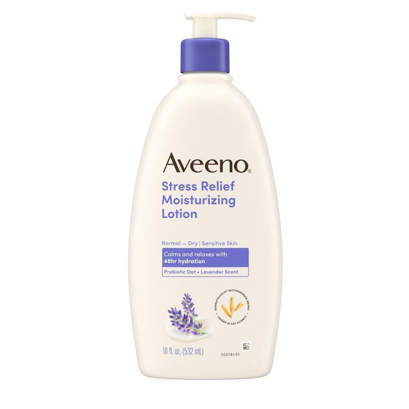 slide 1 of 10, Aveeno Stress Relief Moisturizing Lotion, Lavender, 18oz, 18 oz