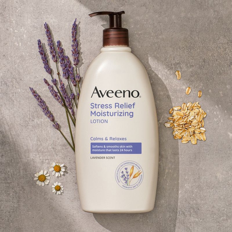 slide 9 of 15, Aveeno Stress Relief Moisturizing Lotion, Lavender, 18oz, 18 oz