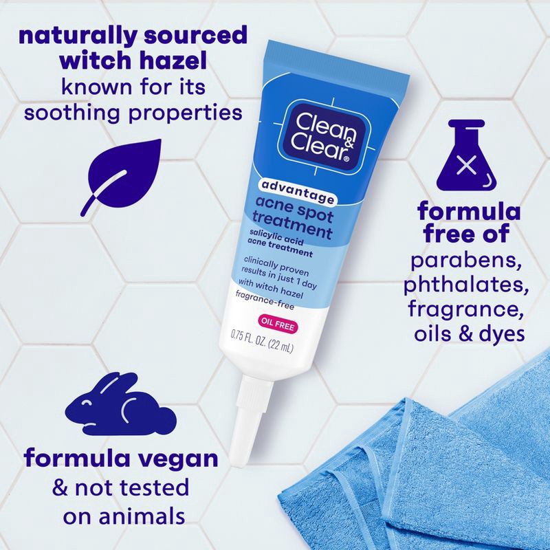 slide 5 of 7, Clean & Clear Advantage Acne Spot Treatment Gel Cream with Salicylic Acid and Witch Hazel - .75 fl oz, 0.75 fl oz