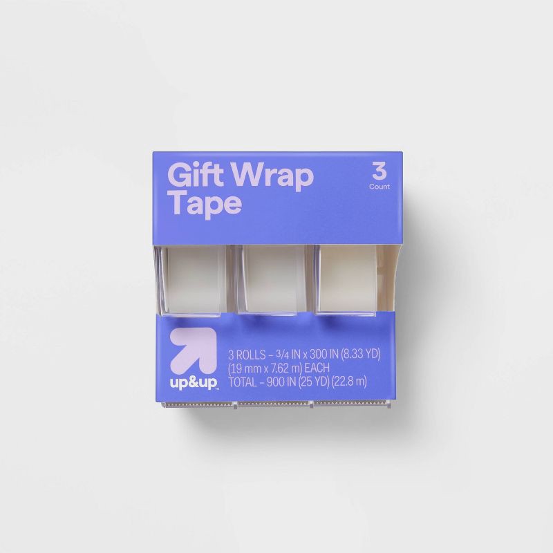 slide 1 of 4, 3pk Gift Wrap Tape - up&up™: Clear Plastic Tape for Gift Wrapping, 0.75" Width, 300" Length, Christmas Wrapping, 3 ct