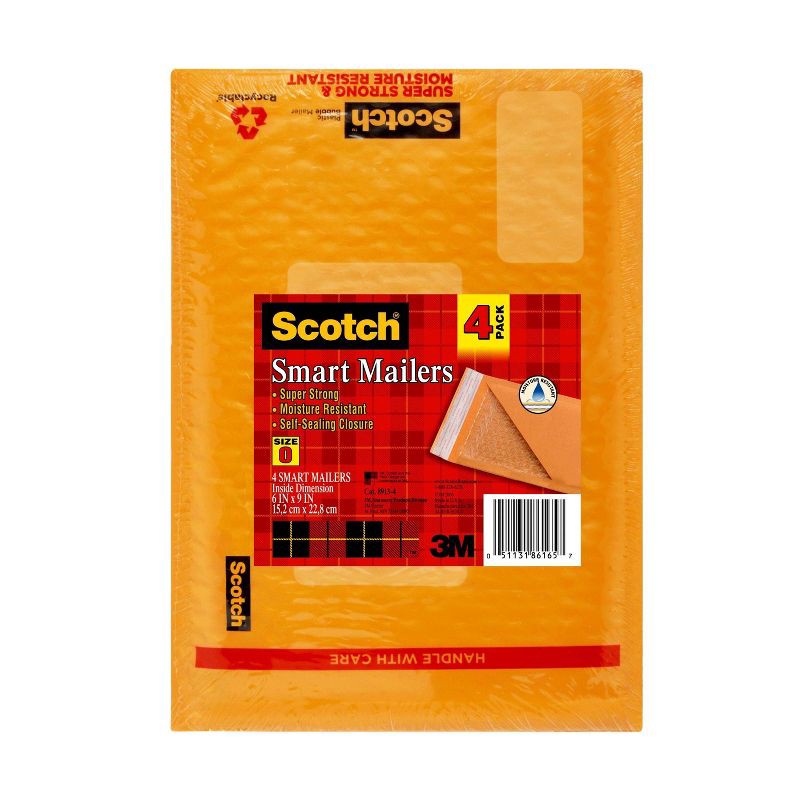 slide 1 of 1, Scotch 4pk 6" x 9" Bubble Smart Mailer, 4 ct