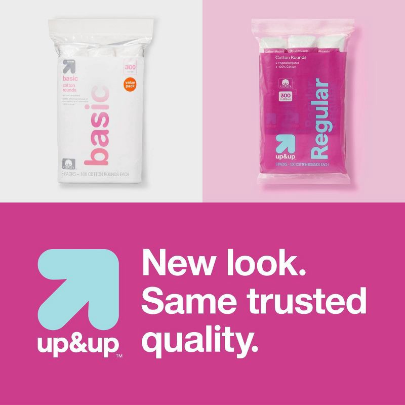 slide 4 of 4, Basic Cotton Rounds Nail Polish and Makeup Remover Pads - 300ct/3pk - up&up™, 300 ct, 3 ct