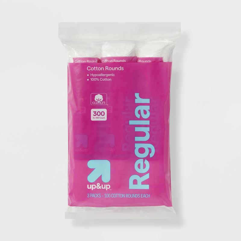 slide 1 of 4, Basic Cotton Rounds Nail Polish and Makeup Remover Pads - 300ct/3pk - up&up™, 300 ct, 3 ct