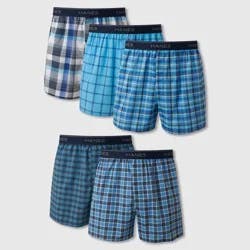 Hanes Men's Woven Plaid Boxers 5pk - Blue XL: Tagless, Breathable, Moisture Wicking, Lightweight Cotton-Polyester Blend