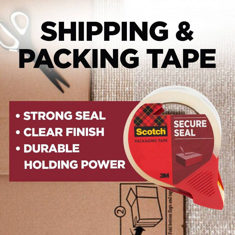 slide 2 of 12, Scotch Ultra Clear Mailing Packaging Tape with Dispenser 1.88" x 54yd: Packing & Shipping Tape Refill, Clear, 1965.6" Length, 1 ct