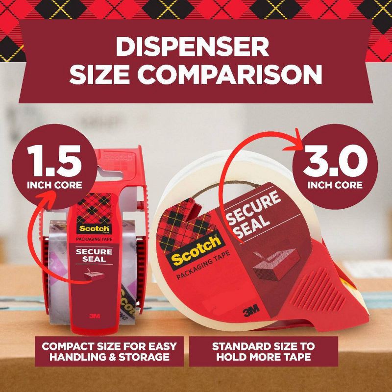 slide 4 of 12, Scotch Ultra Clear Mailing Packaging Tape with Dispenser 1.88" x 54yd: Packing & Shipping Tape Refill, Clear, 1965.6" Length, 1 ct