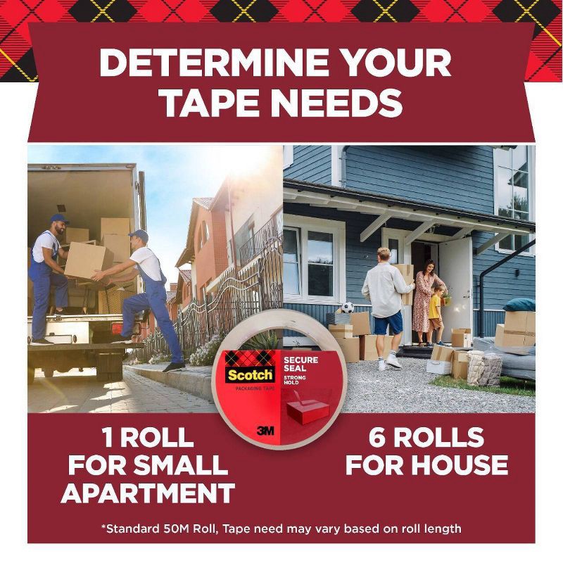 slide 5 of 12, Scotch Ultra Clear Mailing Packaging Tape with Dispenser 1.88" x 54yd: Packing & Shipping Tape Refill, Clear, 1965.6" Length, 1 ct