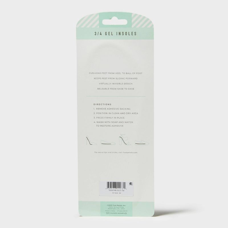 slide 5 of 5, Fab Feet Women's by Foot Petals 3/4 Gel Insoles Shoe Cushion Clear - Size (6-11): Urethane Material, Foot Pain Relief, 1 ct