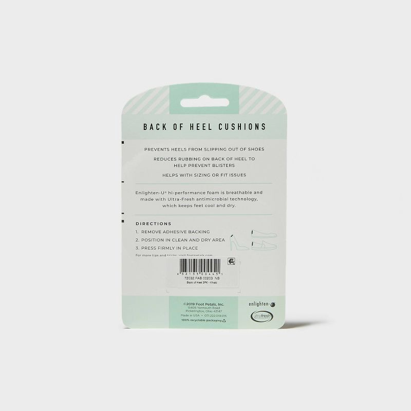 slide 5 of 5, Fab Feet Women's by Foot Petals Back of Heel Insoles Shoe Cushion Khaki - 3 pairs: Foam Inserts, 1 ct