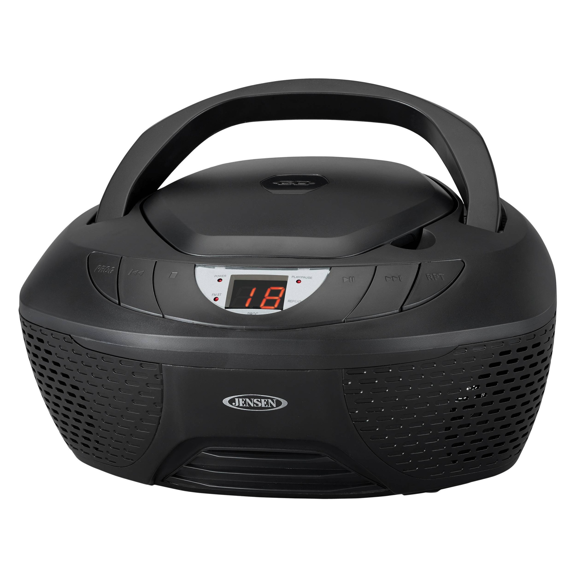 slide 1 of 5, JENSEN CD AM/FM Radio Boombox with LED display - Black (CD-475), 1 ct