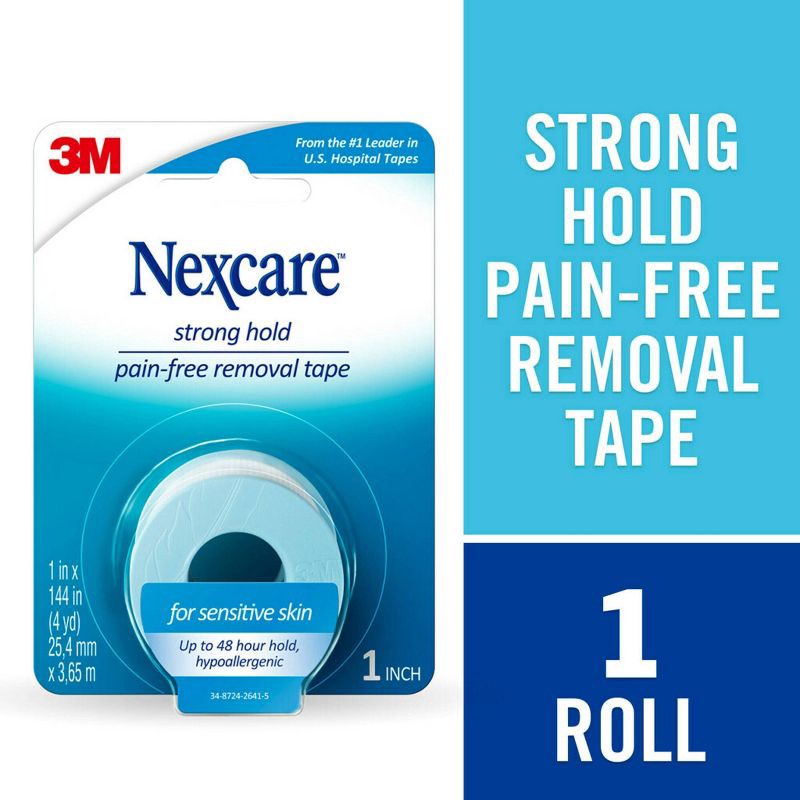 slide 3 of 11, Nexcare Sensitive Skin Tape, Blue, 1 in x 4 yd, 1 ct