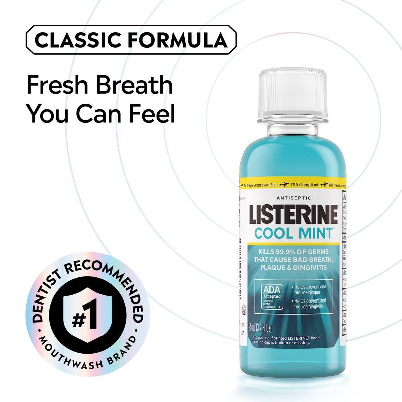 slide 4 of 11, Listerine Antiseptic Mouthwash, Cool Mint, Trial Size, 3.2oz, 3.2 oz