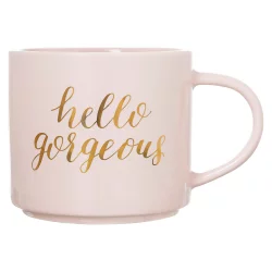 15oz Stoneware Hello Gorgeous Stackable Mug Pink/Gold - Threshold