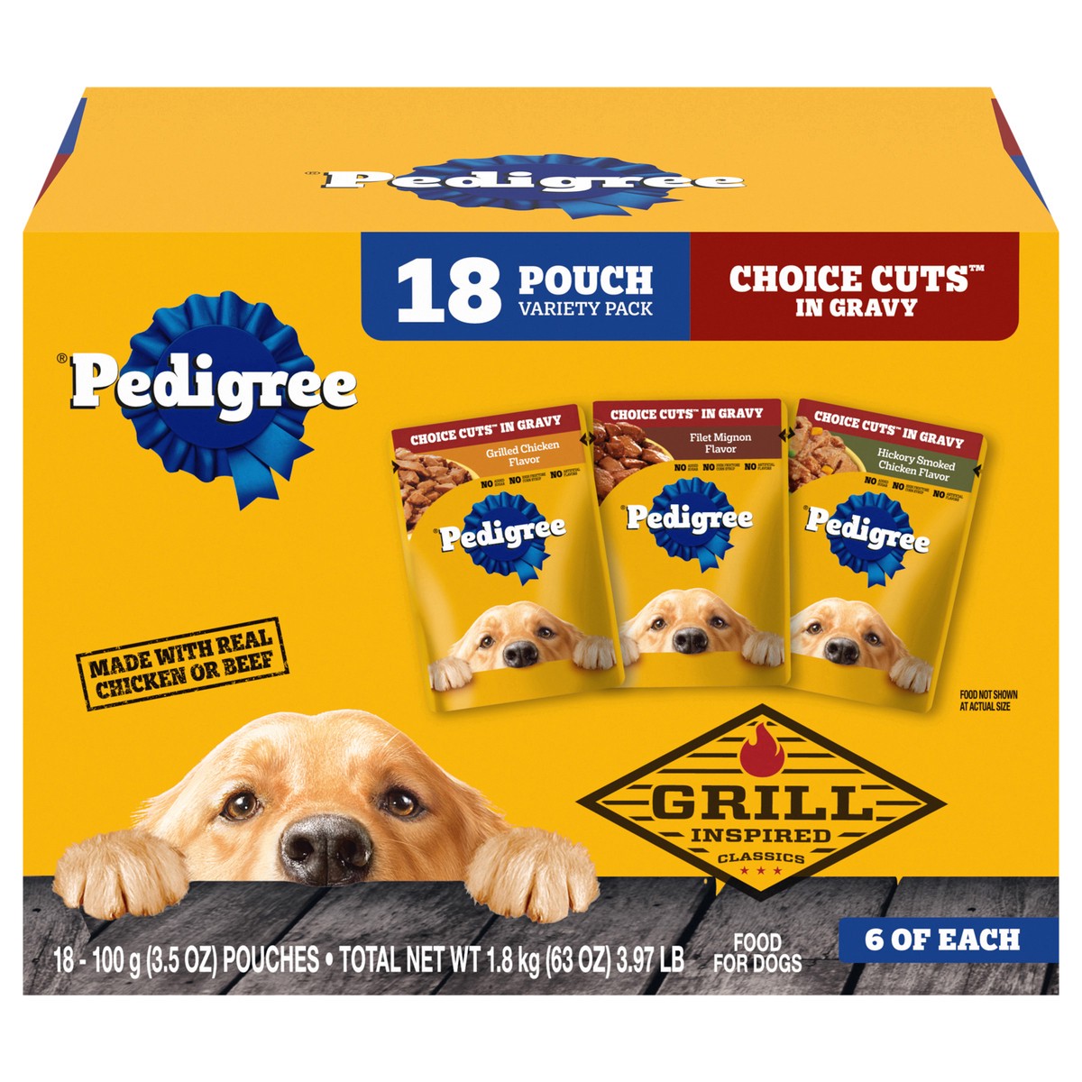 slide 1 of 4, Pedigree Pouch Choice Cuts In Gravy Wet Dog Food with Beef Flavour - 3.5oz/18ct Variety Pack, 18 ct