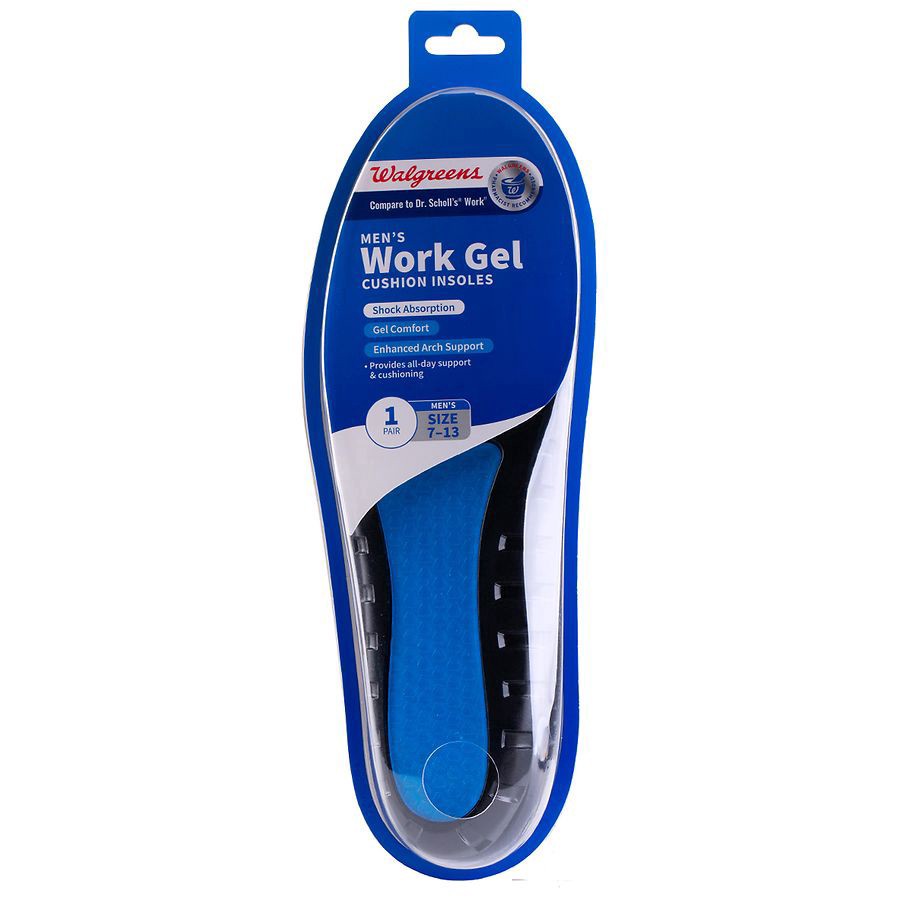 slide 1 of 1, Walgreens Men's Work Gel Cushion Insoles, size 7 ct; 13 1pair