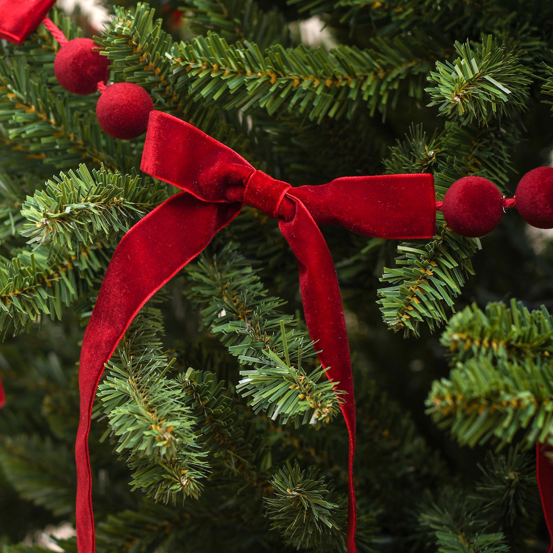 slide 2 of 3, 6ft. Dark Red Flocked Bead & Bow Garland By Ashland, 6 ft