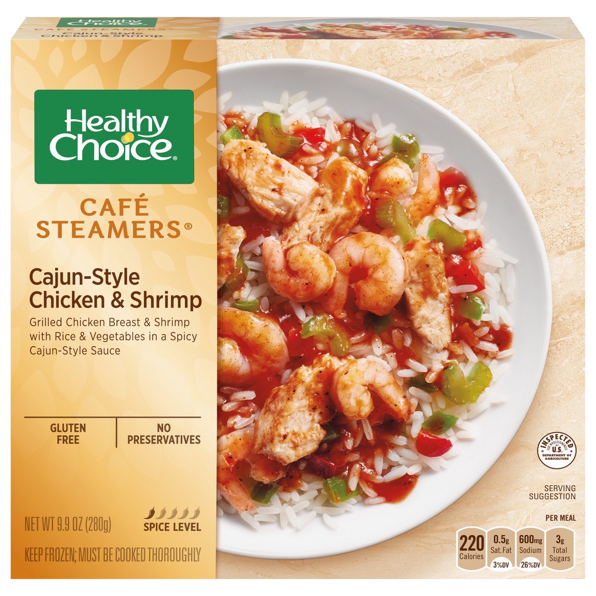 slide 1 of 5, Healthy Choice Cafe Steamers Cajun-Style Chicken and Shrimp, Frozen Meal, 9.9 OZ Bowl, 9.9 oz