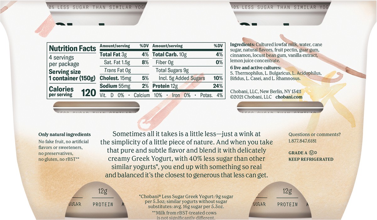 slide 3 of 9, Chobani Low-fat Greek Yogurt Madagascar Vanilla & Cinnamon, 4 ct