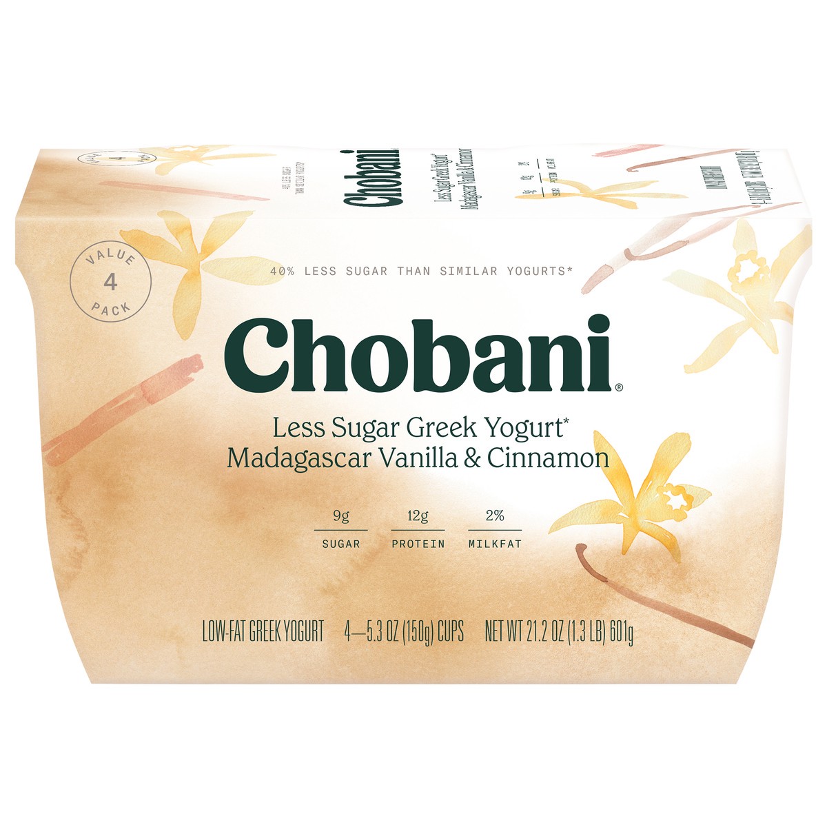 slide 1 of 9, Chobani Low-fat Greek Yogurt Madagascar Vanilla & Cinnamon, 4 ct