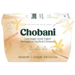 Chobani Yogurt, Greek, Low-Fat, Less Sugar, Madagascar Vanilla & Cinnamon, Value Pack
