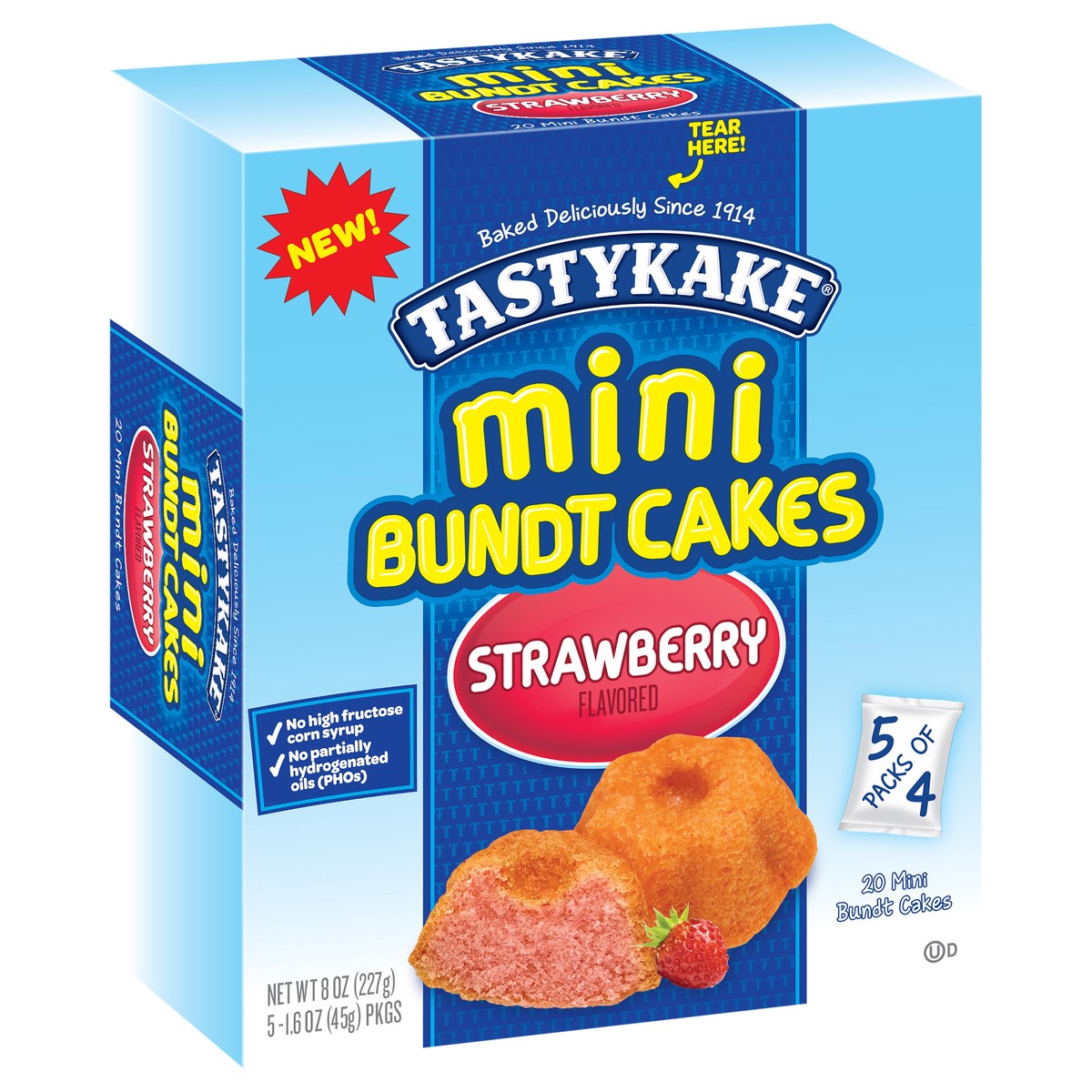 slide 5 of 9, Tastykake Strawberry Flavored Mini Bundt Cakes, Portable Strawberry Snack Cakes, 5 Pouches per Box, 5 ct