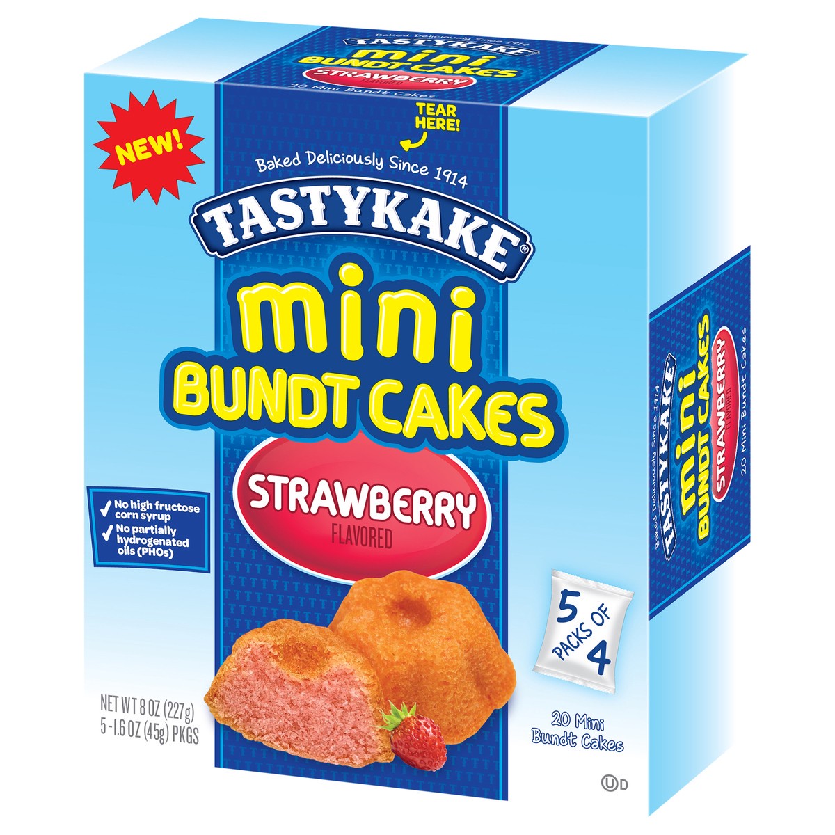 slide 2 of 9, Tastykake Strawberry Flavored Mini Bundt Cakes, Portable Strawberry Snack Cakes, 5 Pouches per Box, 5 ct