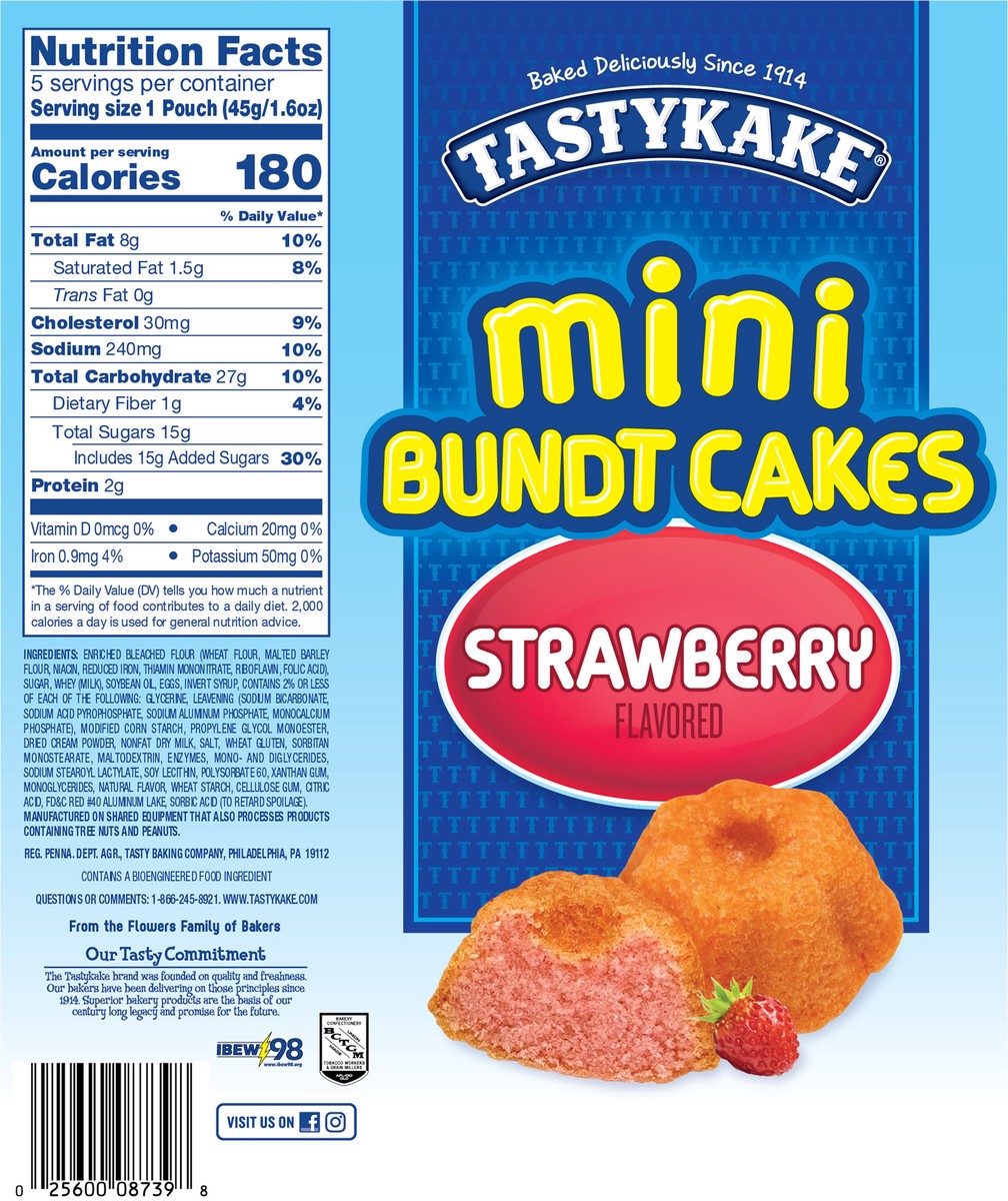 slide 4 of 9, Tastykake Strawberry Flavored Mini Bundt Cakes, Portable Strawberry Snack Cakes, 5 Pouches per Box, 5 ct