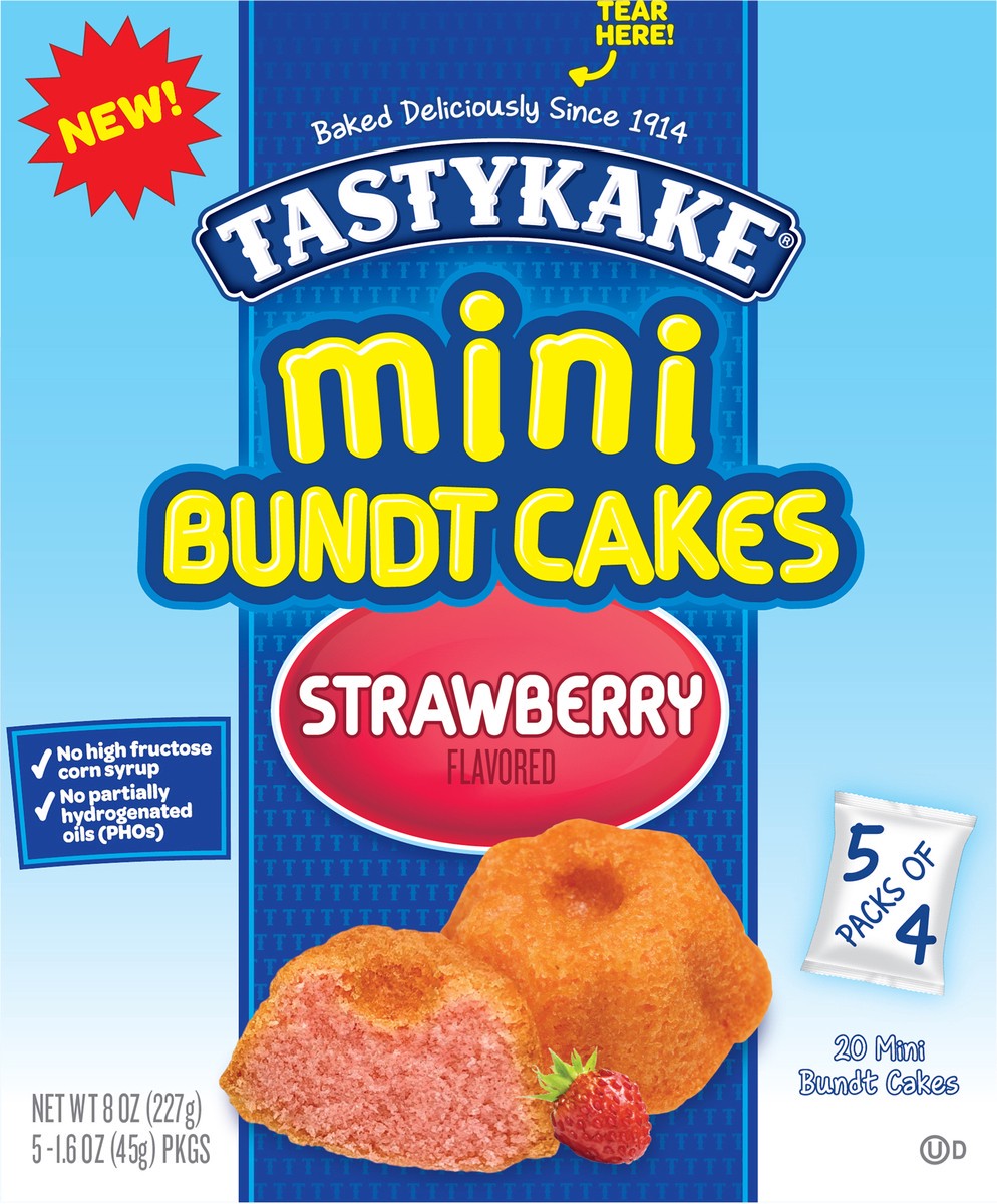 slide 6 of 9, Tastykake Strawberry Flavored Mini Bundt Cakes, Portable Strawberry Snack Cakes, 5 Pouches per Box, 5 ct