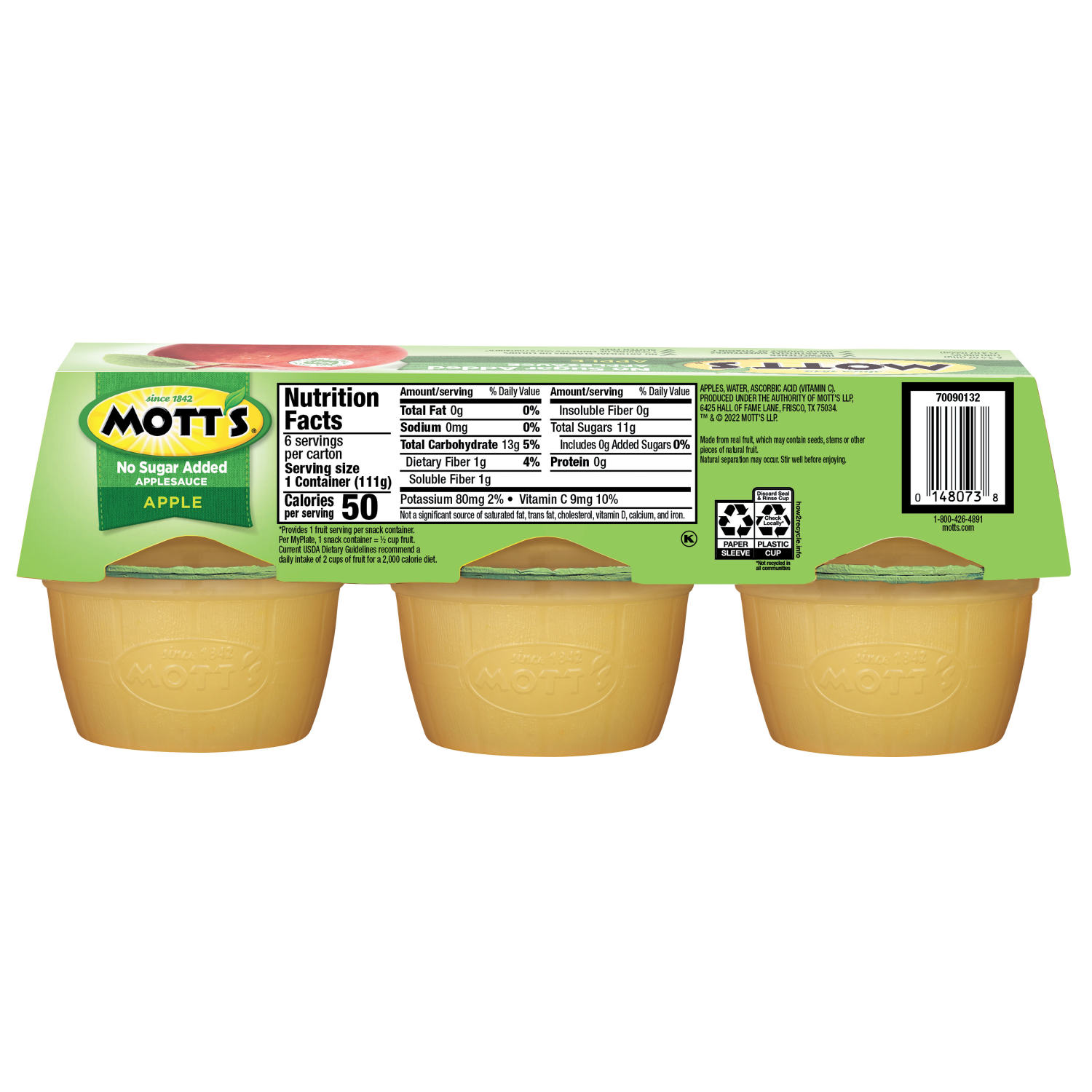 slide 5 of 5, Mott's No Sugar Added Applesauce Cups, 6 ct; 3.9 oz