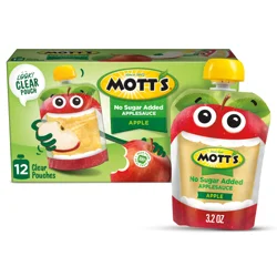 Mott's No Sugar Added Applesauce, 3.2 oz clear pouches, 12 count