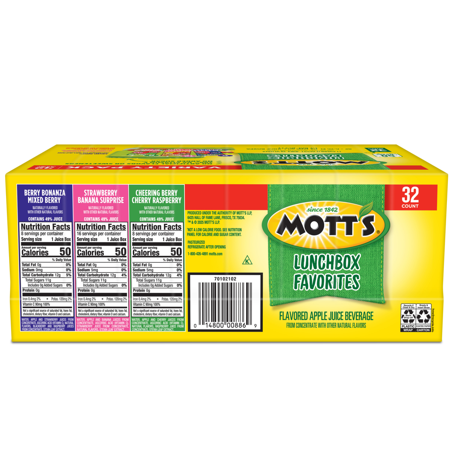 slide 6 of 6, Mott's Mott’s Lunchbox Favorites Variety Pack, 6.75 fl oz boxes, 32 pack, 32 ct