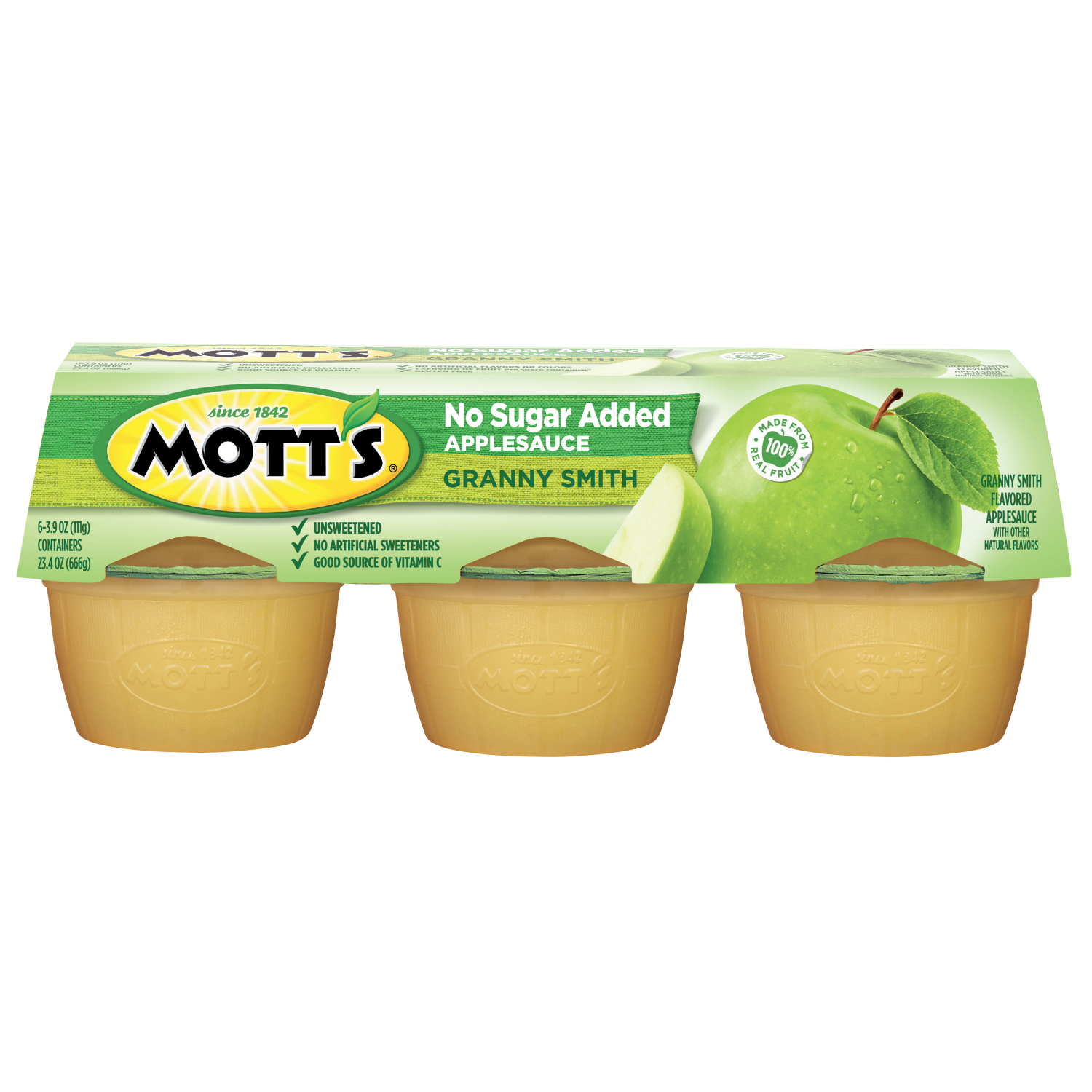 slide 4 of 5, Mott's No Sugar Added Granny Smith Applesauce, 3.9 oz cups, 6 count, 6 ct