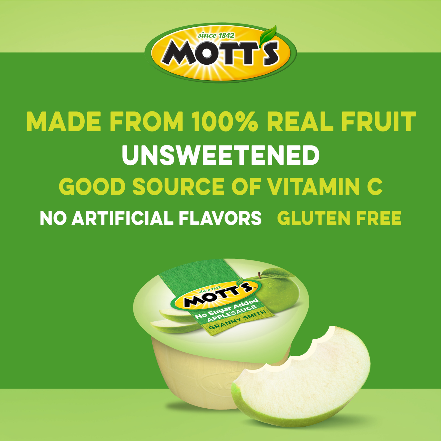 slide 5 of 5, Mott's No Sugar Added Granny Smith Applesauce, 3.9 oz cups, 6 count, 6 ct