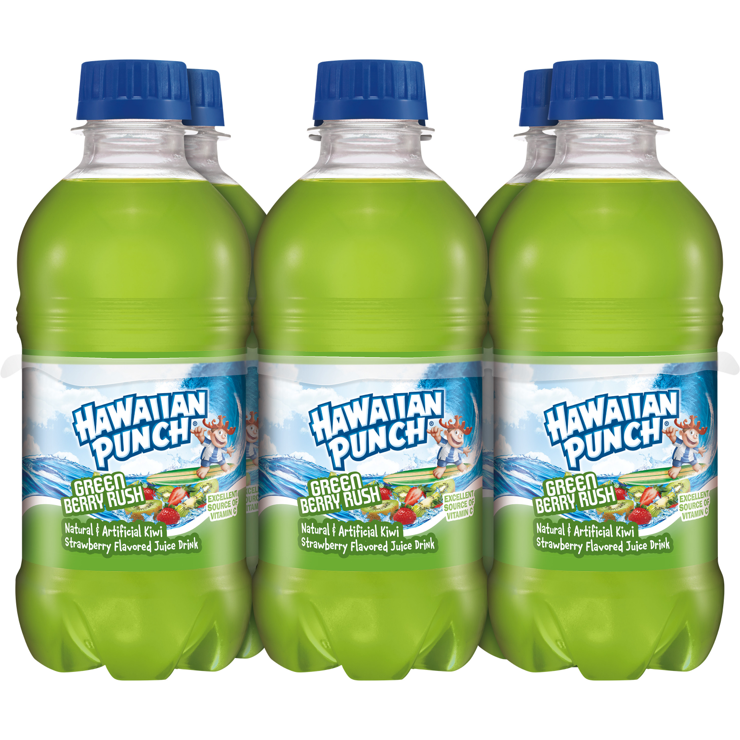 slide 4 of 5, Hawaiian Punch Green Berry Rush, 10 fl oz bottles, 6 pack, 6 ct